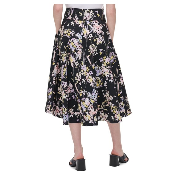 CALVIN KLEIN WOMEN’S BLACK FLORAL BELOW THE KNEE A-LINE SKIRT 12 - Picture 3 of 5